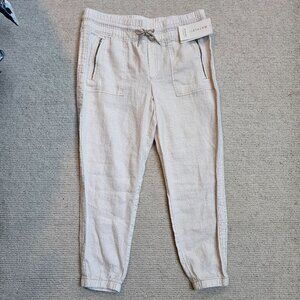 Athleta Cabo Linen Jogger Pants 14 White Ivory Tan Cheetah Print NEW Casual